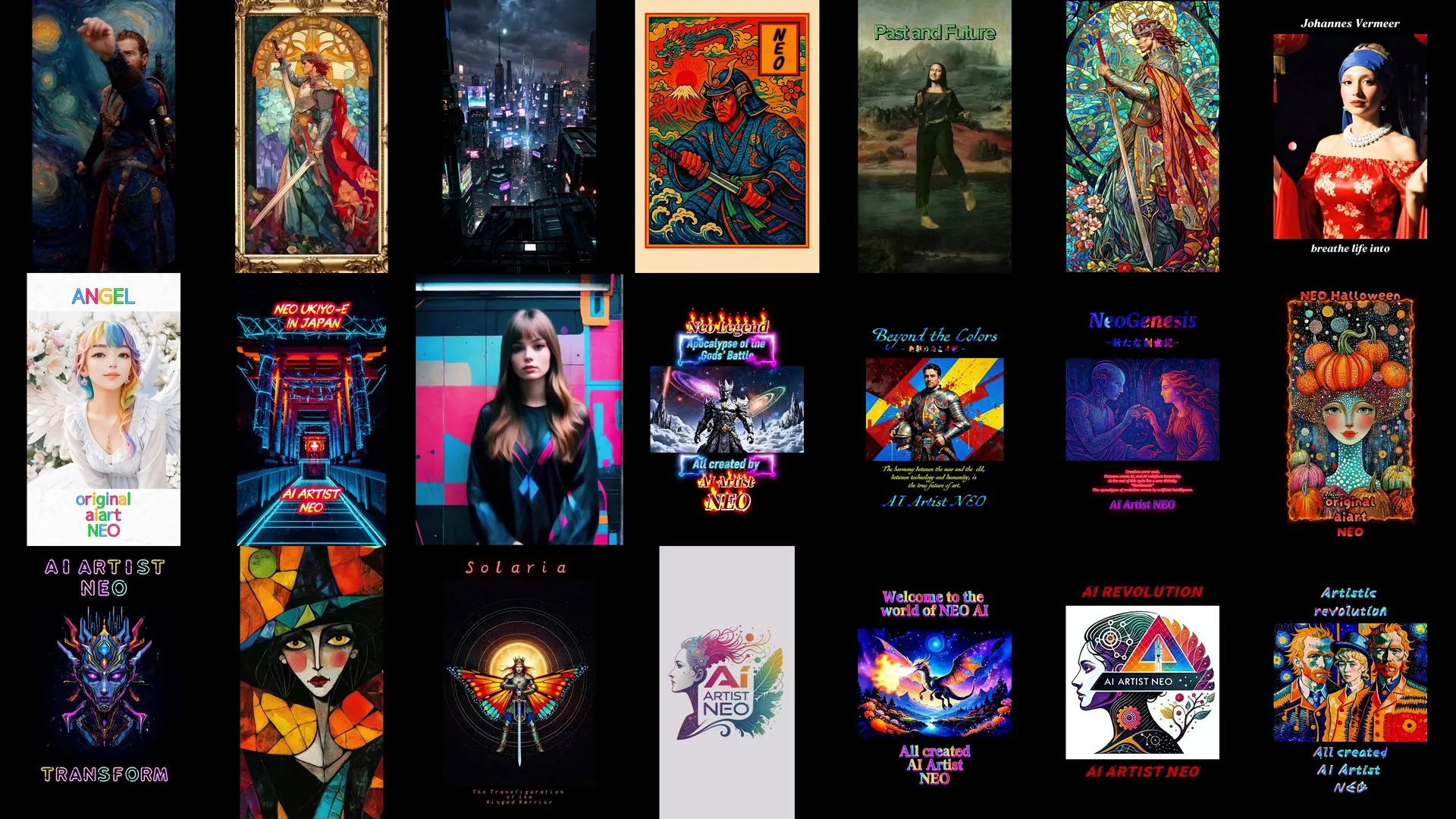 AI Artist NEOが制作したAI画像作品のコラージュ